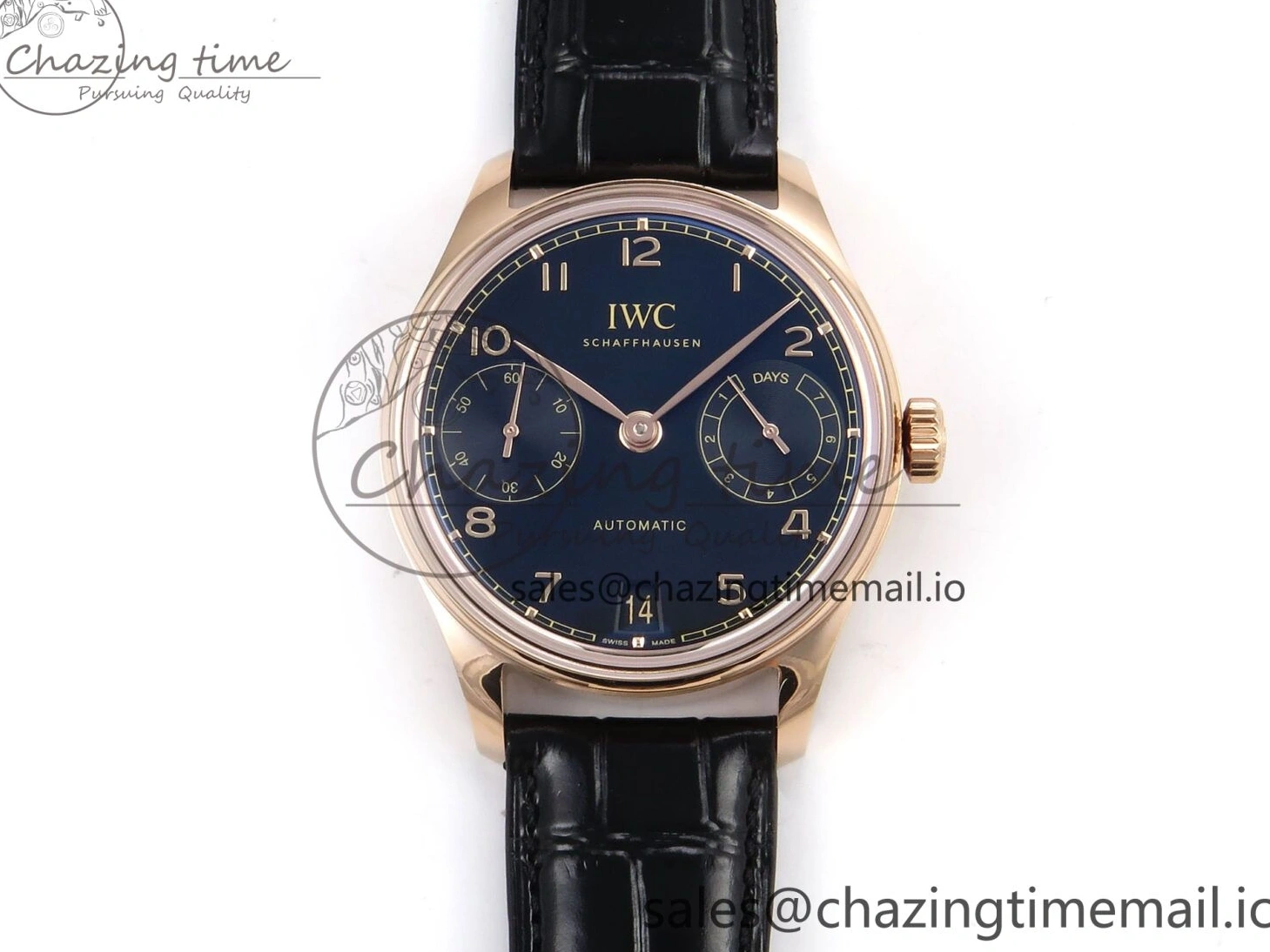 MIROTIME 0110 Portugieser Automatic 42mm RG APSF 1:1 Best Edition Black Dial on Black Leather Strap A Original 7007